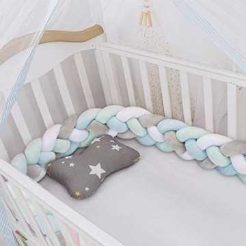 Queta 2 2M Bettumrandung Babybett Nestchen geflochtene Stoßfänger Kantenschut Kopfschutz Dekoration für Krippe Kinderbett