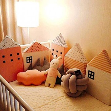 Baby Small House Form Bett Stoßstange Krippe Nordic Anti-Kollisions-Zaun Protector Bettgitter 4PCS(Rosa)
