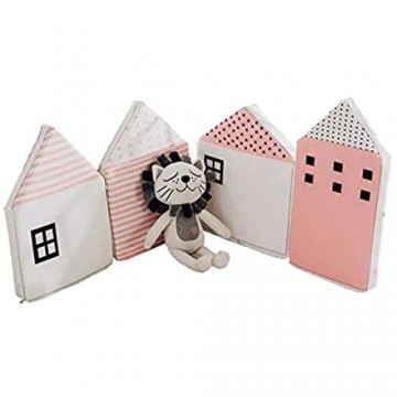Baby Small House Form Bett Stoßstange Krippe Nordic Anti-Kollisions-Zaun Protector Bettgitter 4PCS(Rosa)