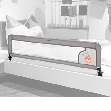 littleworld Bettgitter Luxus - Rausfallschutz für Babys - Fallschutz geeignet für Elternbett & Babybett - rutschsicher - hellgrau mit Tigermotiv