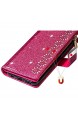 Miagon Reißverschluss Brieftasche Glitzer Hülle für Xiaomi Redmi Note 8 Pro Flip Handytasche mit 9 Kartenfächer Handschlaufe PU Leder Magnet Bling Multifunktions Rose Rot