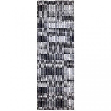 Benuta Teppich Läufer Sloan Wolle Baumwolle Blau 66 x 200.0 x 2 cm