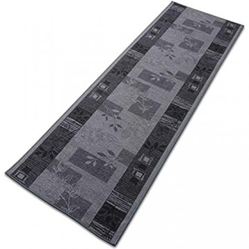casa pura Teppich Läufer grau mit Pflanzenmusterung | Qualitätsprodukt aus Deutschland | GUT Siegel | kombinierbar mit Stufenmatten | 3 Breiten und 27 Längen (80 x 200cm)