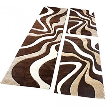 Paco Home Bettumrandung Teppich Läufer Muster Modern in Braun Beige Creme Läuferset 3 TLG Grösse:2mal 80x150 1mal 80x300
