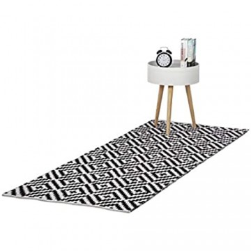 Relaxdays Teppich Baumwolle Läufer rutschfest Teppichläufer Flur gewebt Wohnzimmerteppich 80x200 cm schwarz weiß