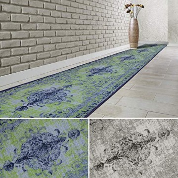 Teppich-Läufer auf Maß Palau | Moderner Wohnteppich für Flur Küche Schlafzimmer | Meterware viele Größen | rutschfest robust & pflegeleicht (Blau 80 x 300 cm)