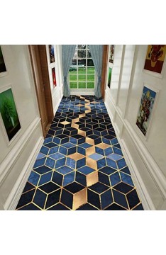 YJRBZ Geometrischer Teppich-Läufer Flur Treppe Runner Teppich Long Hall Entryway Aisle Korridor Teppich Blau/Schwarz/Gold (Size : 60×100cm)