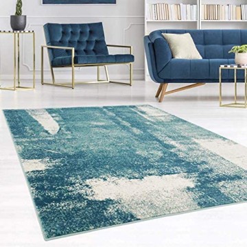 carpet city Teppich Modern Designer Wohnzimmer Inspiration Arte Vintage Meliert Pastel-Blau Creme Größe 160/230 cm