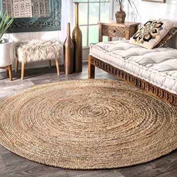 nuLOOM Rigo Handgewebter Teppich aus Jute 180cm rund Natur