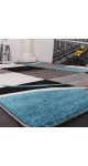 Paco Home Designer Teppich mit Konturenschnitt Karo Muster Türkis Grau Grösse:80x150 cm