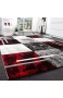 Paco Home Designer Teppich Modern mit Konturenschnitt Karo Muster Grau Schwarz Rot Grösse:200x290 cm