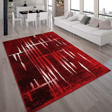 Paco Home Designer Teppich Modern Trendiger Kurzflor Teppich in Rot Creme Meliert Grösse:160x220 cm