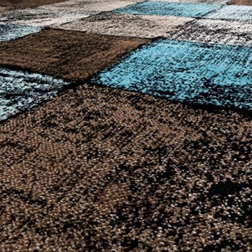 Paco Home Designer Teppich Wohnzimmer Ausgefallene Farbkombination Karo Türkis Braun Creme Grösse:120x170 cm