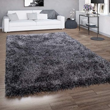 Paco Home Hochflor-Teppich Shaggy Für Wohnzimmer Mit Glitzer-Garn Grau Anthrazit Grösse:80x150 cm
