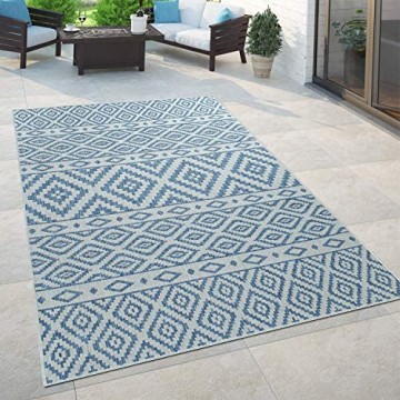 Paco Home In- & Outdoor-Teppich Für Balkon Und Terrasse Mit Skandi-Muster In Blau Grösse:120x170 cm