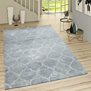 Paco Home Kurzflor Teppich Modern Marokkanisches Muster Vintage Style Ombre Look Grau Weiß Grösse:200x290 cm