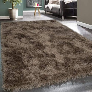 Paco Home Moderner Wohnzimmer Shaggy Hochflor Teppich Soft Garn In Uni Braun Beige Grösse:160x230 cm