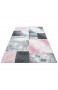 SIMPEX Teppich Modern Designer Wohnzimmer Kurzflor Meliert Konturenschnitt Karo Kariert Muster Marmor Optik Schwarz Grau Pink Größe:160x230 cm