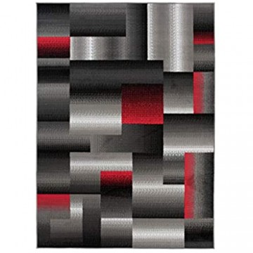 Tapiso Maya Teppich Kurzflor Modern Vierecke Streifen Design Schwarz Grau Rot Weiß Meliert Verwischt Wohnzimmer Schlafzimmer ÖKOTEX 120 x 170 cm