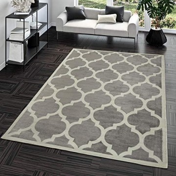 TT Home Kurzflor Teppich Modern Marokkanisches Design Wohnzimmer Interieur Trend Grau Größe:200x280 cm