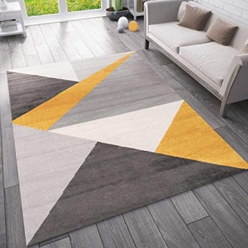 VIMODA Teppich Wohnzimmer Schlafzimmer Flur Teppich Geometrisches Muster Gelb Maße:160x220 cm