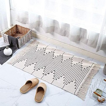 hi-home Teppich für Wohnzimmer Boho Baumwolle Gewebte Teppiche Waschbar Badteppich Läufer mit Quasten für Schlafzimmer Eingangstür Küche Badezimmer 60x90cm(Beige)