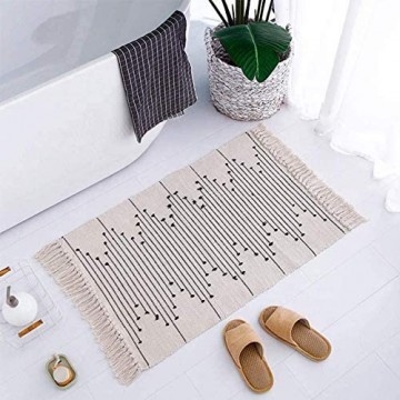 hi-home Teppich für Wohnzimmer Boho Baumwolle Gewebte Teppiche Waschbar Badteppich Läufer mit Quasten für Schlafzimmer Eingangstür Küche Badezimmer 60x90cm(Beige)