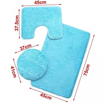 Homieco Einfarbiger Badteppich 3-teilig Weiches saugfähiges rutschfestes Badteppichset Teppiche und Toilettendeckelbezug-Set Waschbar Hellblau