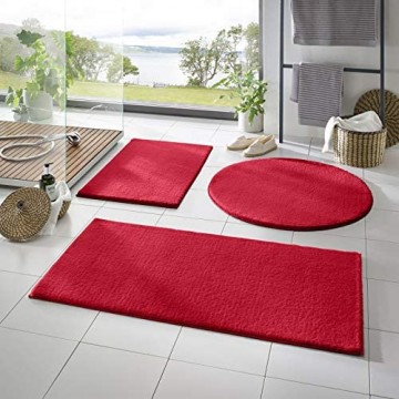 Taracarpet Badematte Fiona rutschfest waschbar Badezimmerteppich sehr weich und als Set kombinierbar Uni rot 120 cm rund