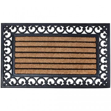 Esschert Design Schmutzfangmatte Fußmatte in schwarz aus Gummi mit Kokos-Einlage rechteckig ca. 76 cm x 45 cm