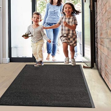 Floordirekt Schmutzfangmatte Monochrom | viele Größen viele Farben | Länge auf Maß | rutschfeste waschbare Fußmatte (Schwarz 90 x 250 cm)
