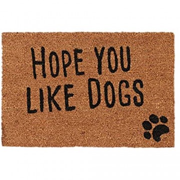 Relaxdays Natur Fußmatte mit Spruch Hope You Like Dogs Hundemotiv Kokosfasern Außen und Innen Fußabtreter 40x60 cm Standard