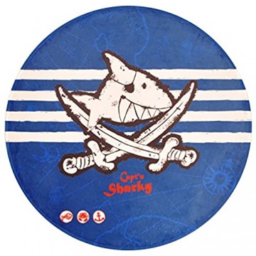 Capt\'n Sharky Kinderteppich Weich und Soft Teppich Hai Schwert Ø100 cm Rund Farbe Blau Kinderzimmer Teppich Öko-Tex zertifiziert Bildmotiv für Jungen