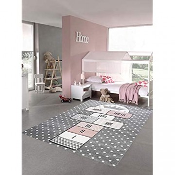 CARPETIA Teppich Kinderzimmer Hüpfspiel Muster rosa grau Größe 80x150 cm