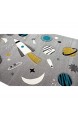 CARPETIA Teppich Kinderzimmer Weltraum Rakete Planeten grau blau Größe 160x230 cm