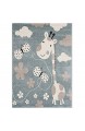 Fashion4Home | Kinderteppiche Giraffe mit Schmetterling und Blumen | Kinderteppich für Mädchen und Jungs | Teppich für Kinderzimmer Blau | Schadstofffrei Kinderzimmerteppiche geprüft von Öko-Tex