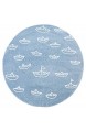 Kinderteppich Flachflor Bueno Maritim mit Boot Schiff in Blau mit Glanzgarn für Kinderzimmer; Größe: 120x120 cm Rund