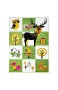 Kinderteppich Flachflor Moda Kids Tiere & Natur mit REH Eule Igel Blumen im Karo-Design in Grün Weiß Größe 140/200 cm