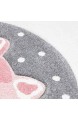 Kinderteppich Hochwertig Konturenschnitt Glanzgarn mit Fuchs und Blättern in Rosa Creme für Kinderzimmer Größe 160/160 cm Rund