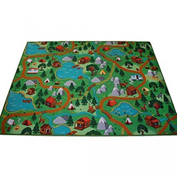 Kinderteppich Spielteppich Camping Hiking Wald Velours grün Verschiedene Größen (200 x 300 cm)