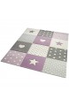 Kinderteppich Teppich Kinderzimmer mit Stern Herz in Lila Grau Creme Größe 120x170 cm