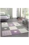 Kinderteppich Teppich Kinderzimmer mit Stern Herz in Lila Grau Creme Größe 120x170 cm
