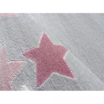LIVONE Happy Rugs for Kids Moderner Kinderteppich Baby Teppich Kinderzimmer Sterne in Silber grau rosa Weiss Grösse 120 x 180 cm