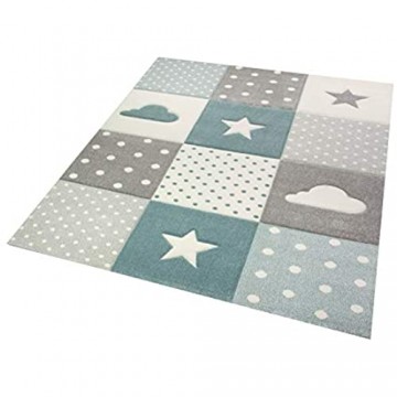 Merinos Kinderteppich Junge Teppich Kinderzimmer mit Stern Wolke in Blau Grau Creme Größe 120x170 cm