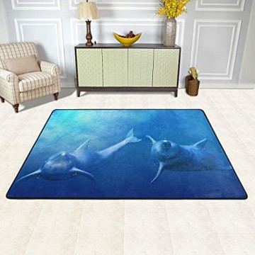 Naanle Rutschfester Teppich mit Delfin-Motiv für Wohnzimmer Esszimmer Schlafzimmer Küche 120 x 180 cm Ozean-Delfin-Kinderzimmer-Teppich Bodenteppich Yoga-Matte