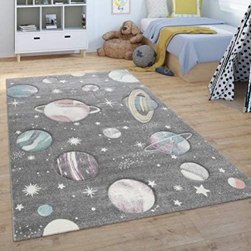 Paco Home Kinder-Teppich Spiel-Teppich Für Kinderzimmer Mit Weltall-Motiv Grün Blau Grösse:80x150 cm