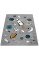 Paco Home Kinder-Teppich Spiel-Teppich Für Kinderzimmer Weltall Rakete Planeten Grau Grösse:120x170 cm
