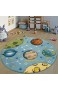 Paco Home Kinderteppich Kinderzimmer Teppich Rund Kurzflor Weltraum Planeten In Blau Grösse:Ø 160 cm Rund