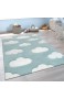Paco Home Kinderzimmer Kinderteppich Blau Weiß Pastellfarben Wolken Muster Kurzflor Weich Grösse:Ø 120 cm Rund
