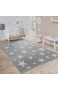 Paco Home Moderner Kurzflor Kinderteppich Sternendesign Kinderzimmer Star Muster Grau Weiß Grösse:80x150 cm